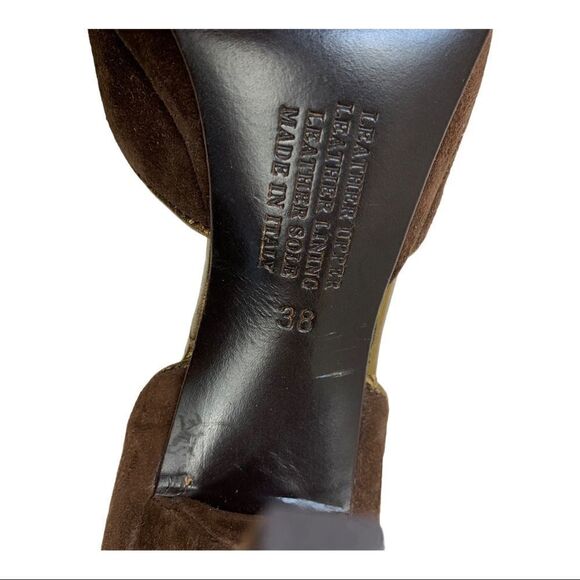 Sole Alliance Brown Suede Peep Toe Rose Flower Heels 8 Italy - Picture 10 of 10